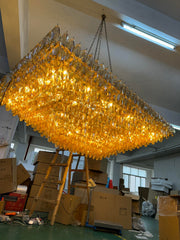 Chiara Glass Tiered Rectangular Chandelier 74" - JutuLight