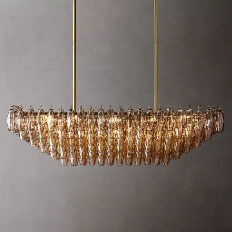 Chiara Glass Multi-Tier Rectangular Chandelier 54"W - JutuLight