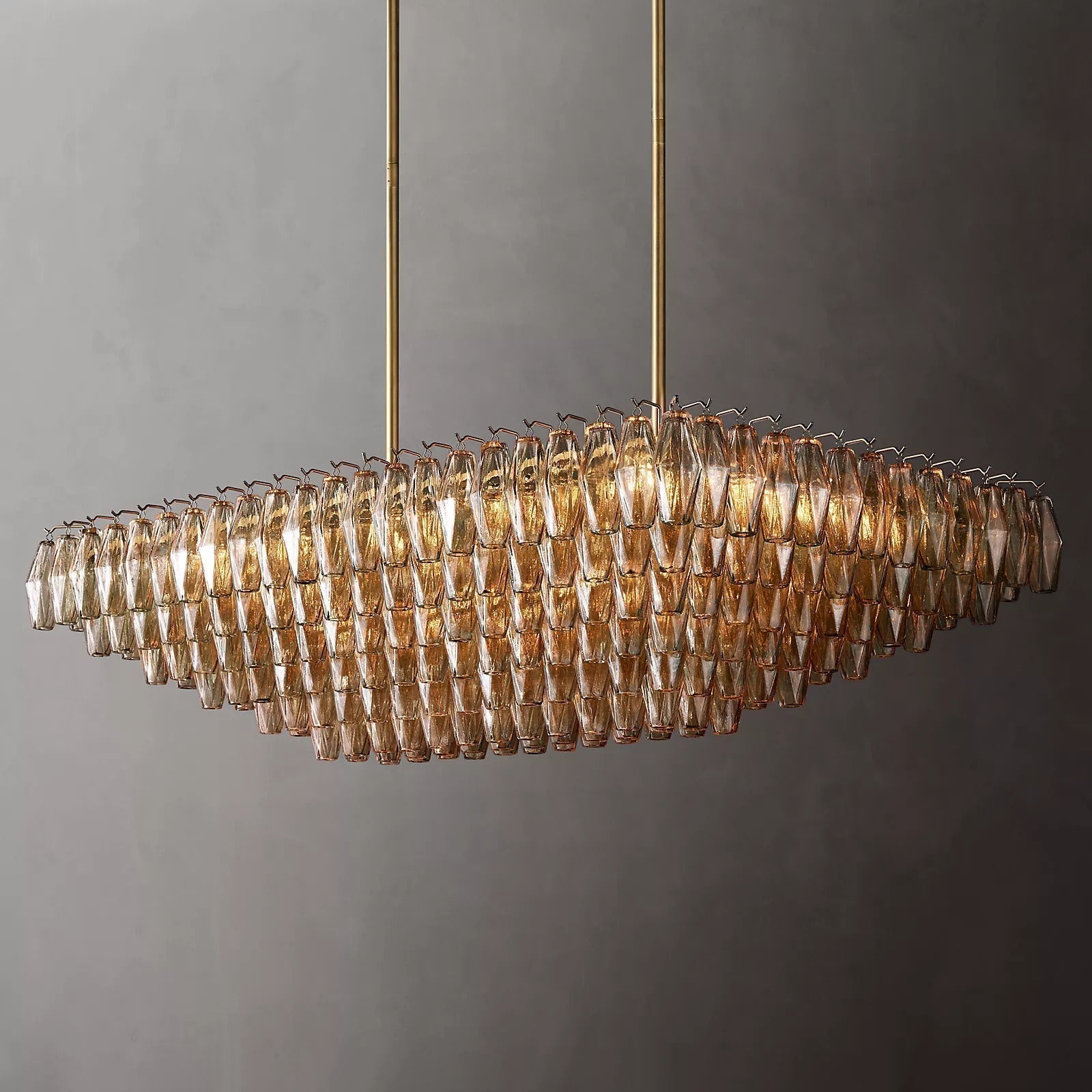 Chiara Glass Multi-Tier Rectangular Chandelier 54"W - JutuLight