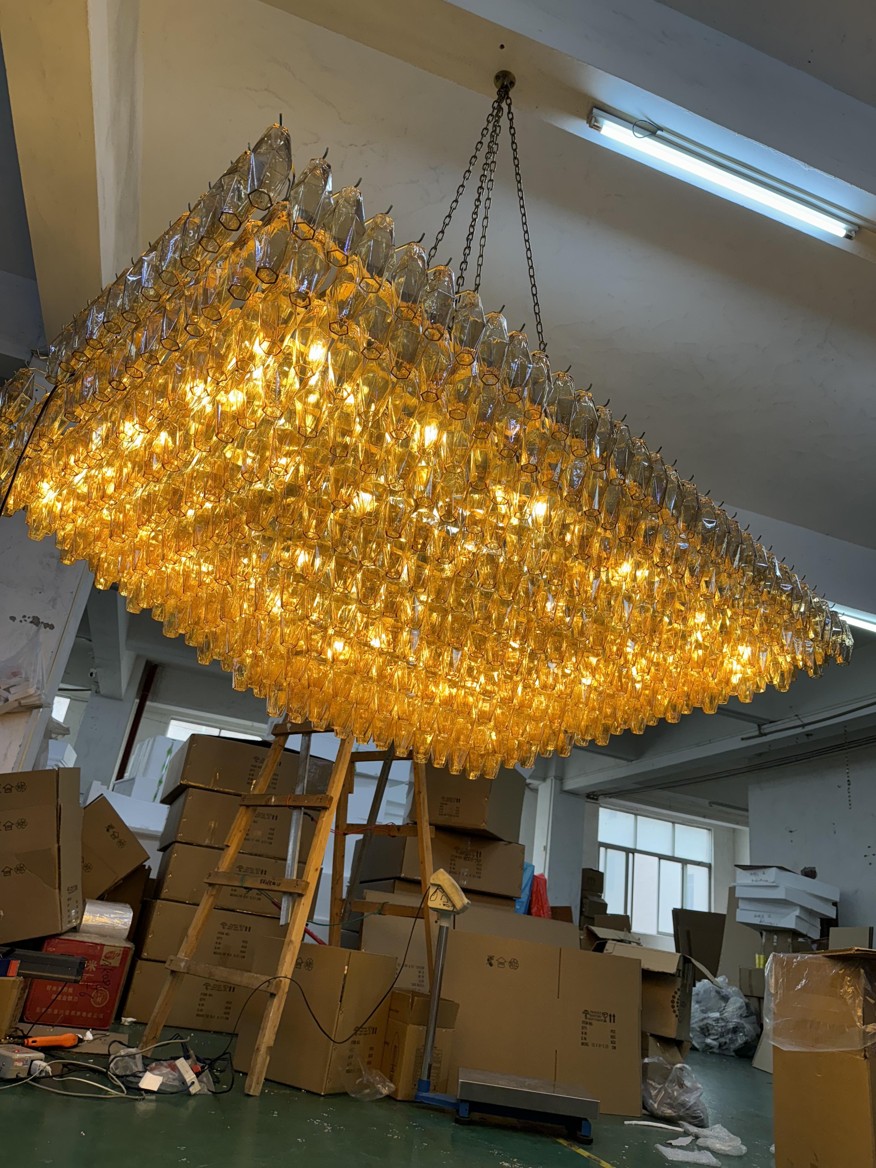 Chiara Glass Tiered Rectangular Chandelier 74" - JutuLight