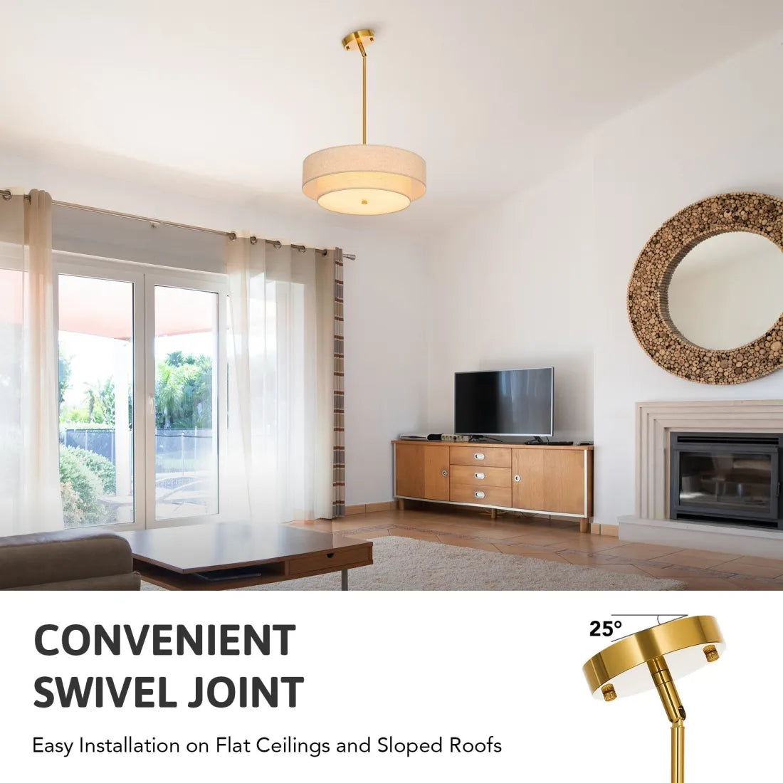 Stylish Drum Living Room Fabric Pendant Light