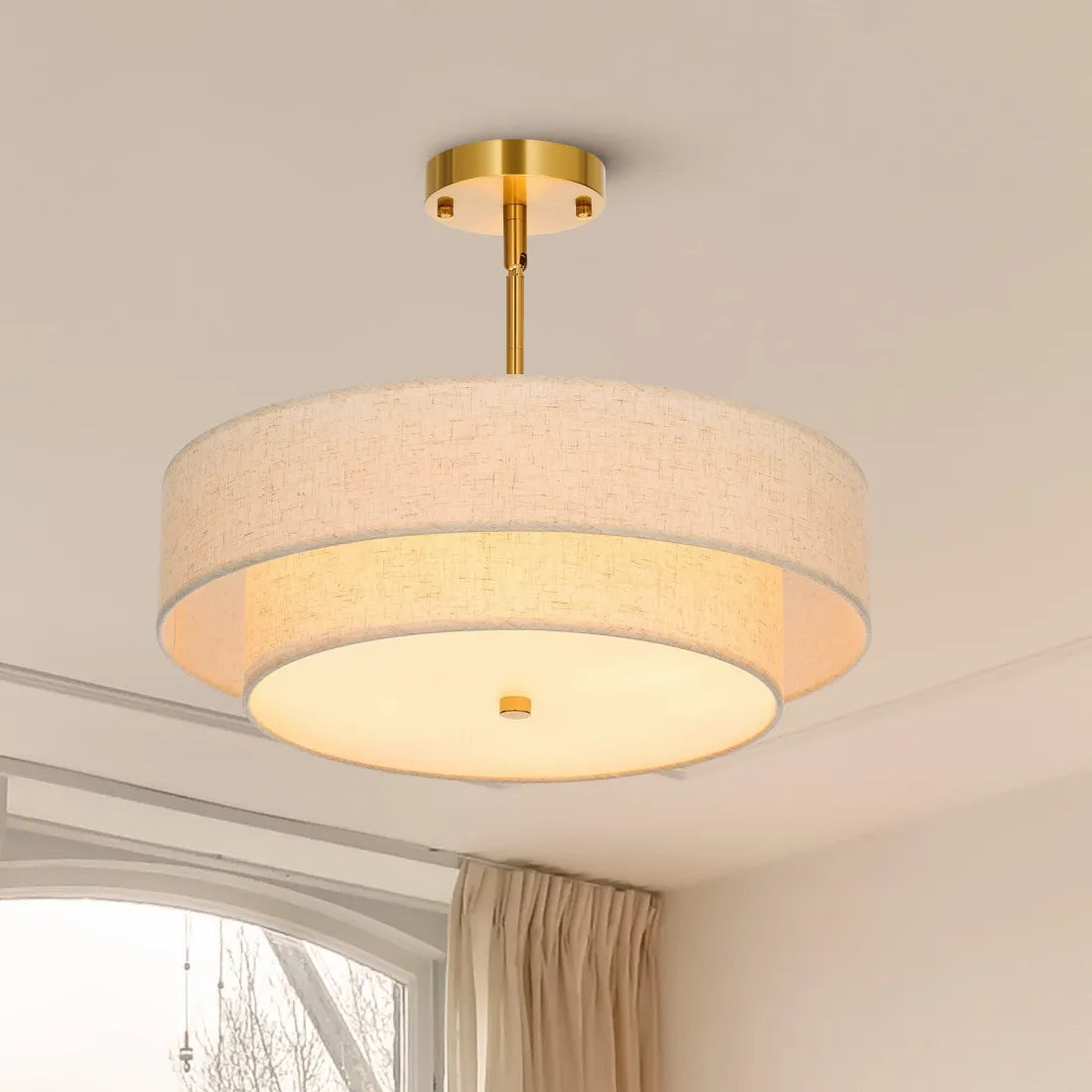 Stylish Drum Living Room Fabric Pendant Light