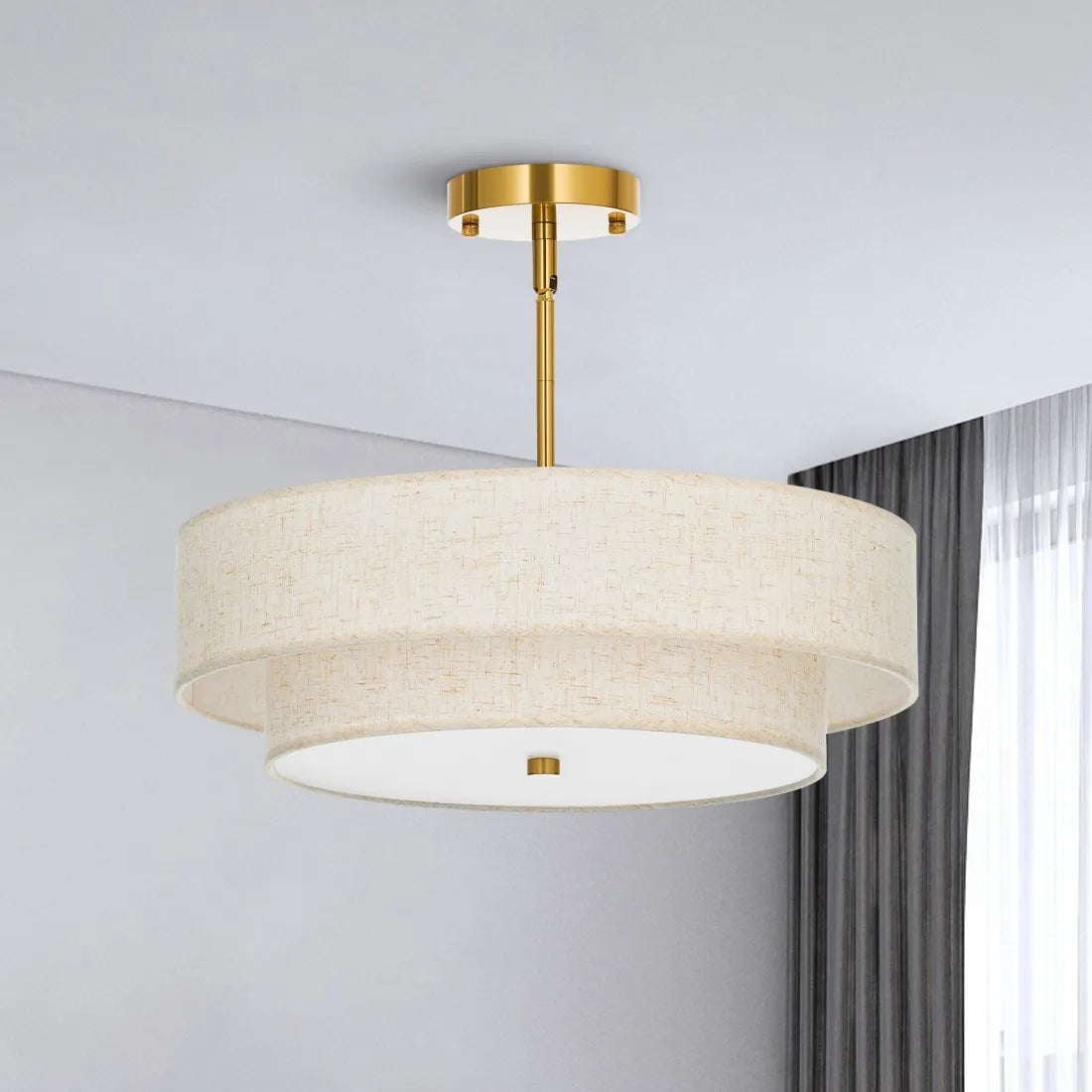 Stylish Drum Living Room Fabric Pendant Light