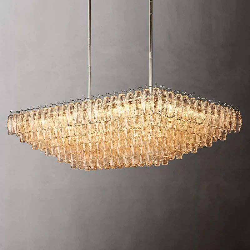 Chiara Glass Multi-Tier Rectangular Chandelier 54"W - JutuLight