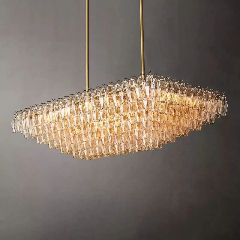 Chiara Glass Multi-Tier Rectangular Chandelier 54"W - JutuLight