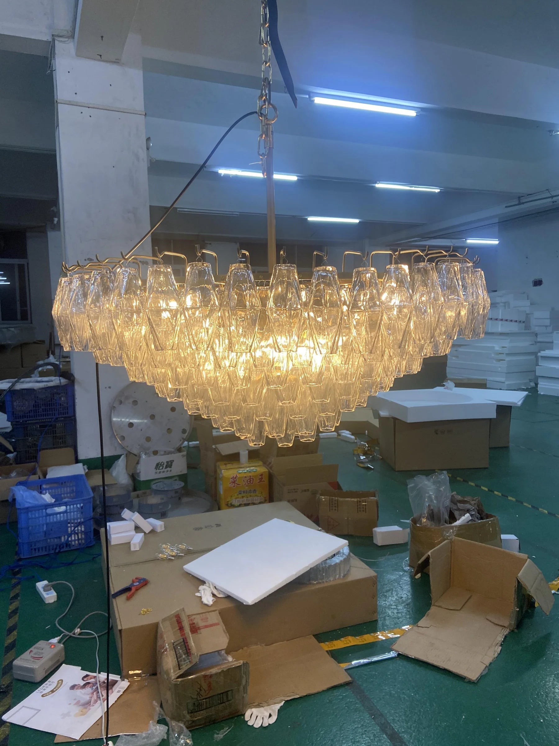 Chiara Glass Multi-Tier Square Chandelier 32"SQ - JutuLight