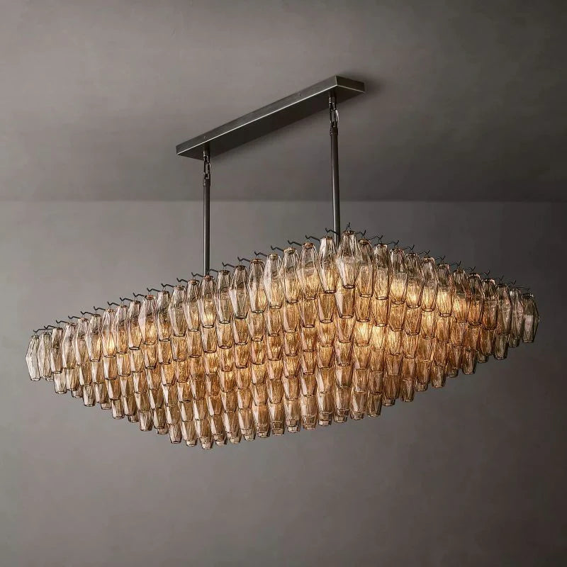 Chiara Glass Multi-Tier Rectangular Chandelier 54"W - JutuLight