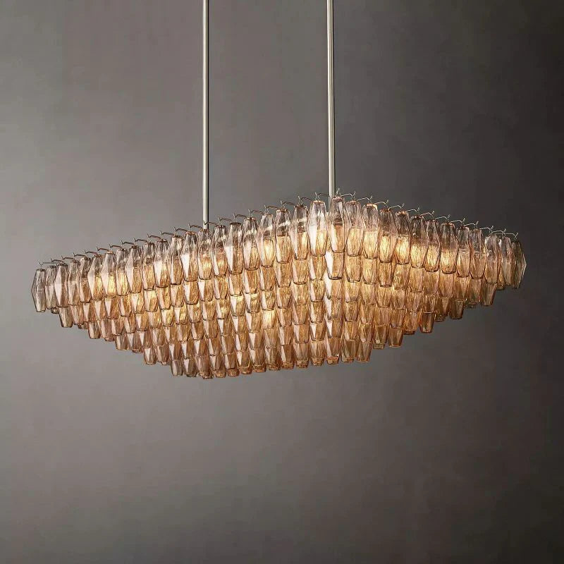 Chiara Glass Multi-Tier Rectangular Chandelier 54"W - JutuLight
