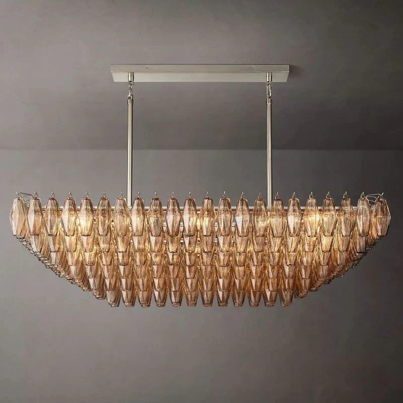 Chiara Glass Multi-Tier Rectangular Chandelier 54"W - JutuLight