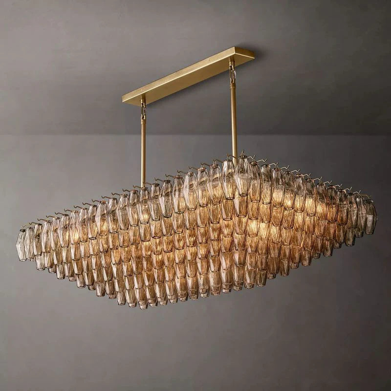 Chiara Glass Multi-Tier Rectangular Chandelier 54"W - JutuLight