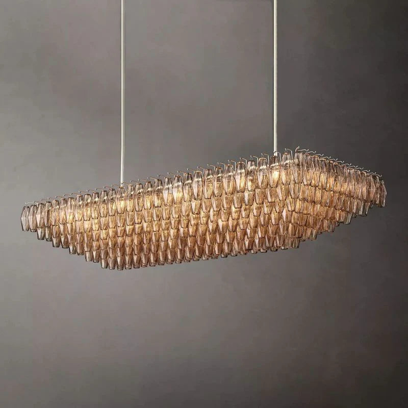 Chiara Glass Tiered Rectangular Chandelier 74" - JutuLight