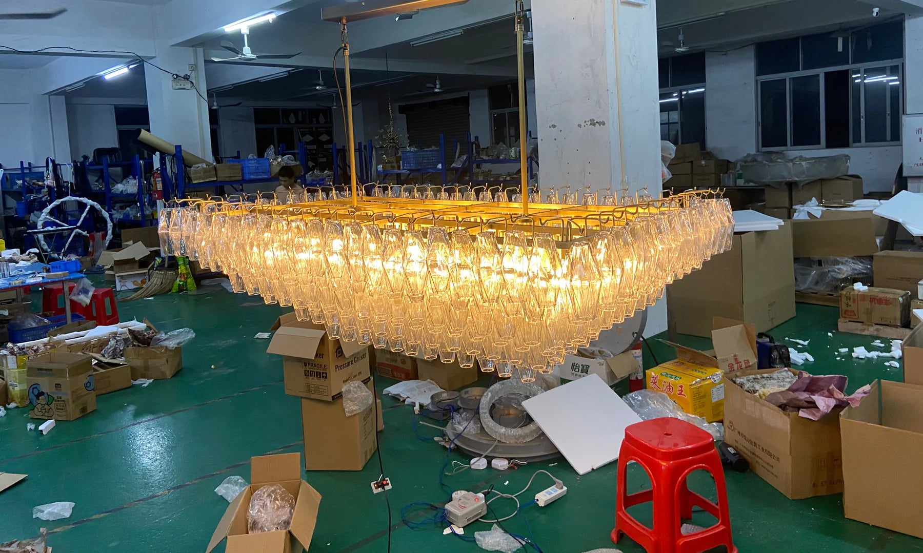 Chiara Glass Tiered Rectangular Chandelier 74" - JutuLight