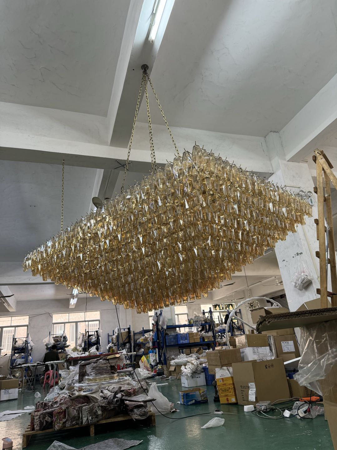 Chiara Glass Tiered Rectangular Chandelier 74" - JutuLight