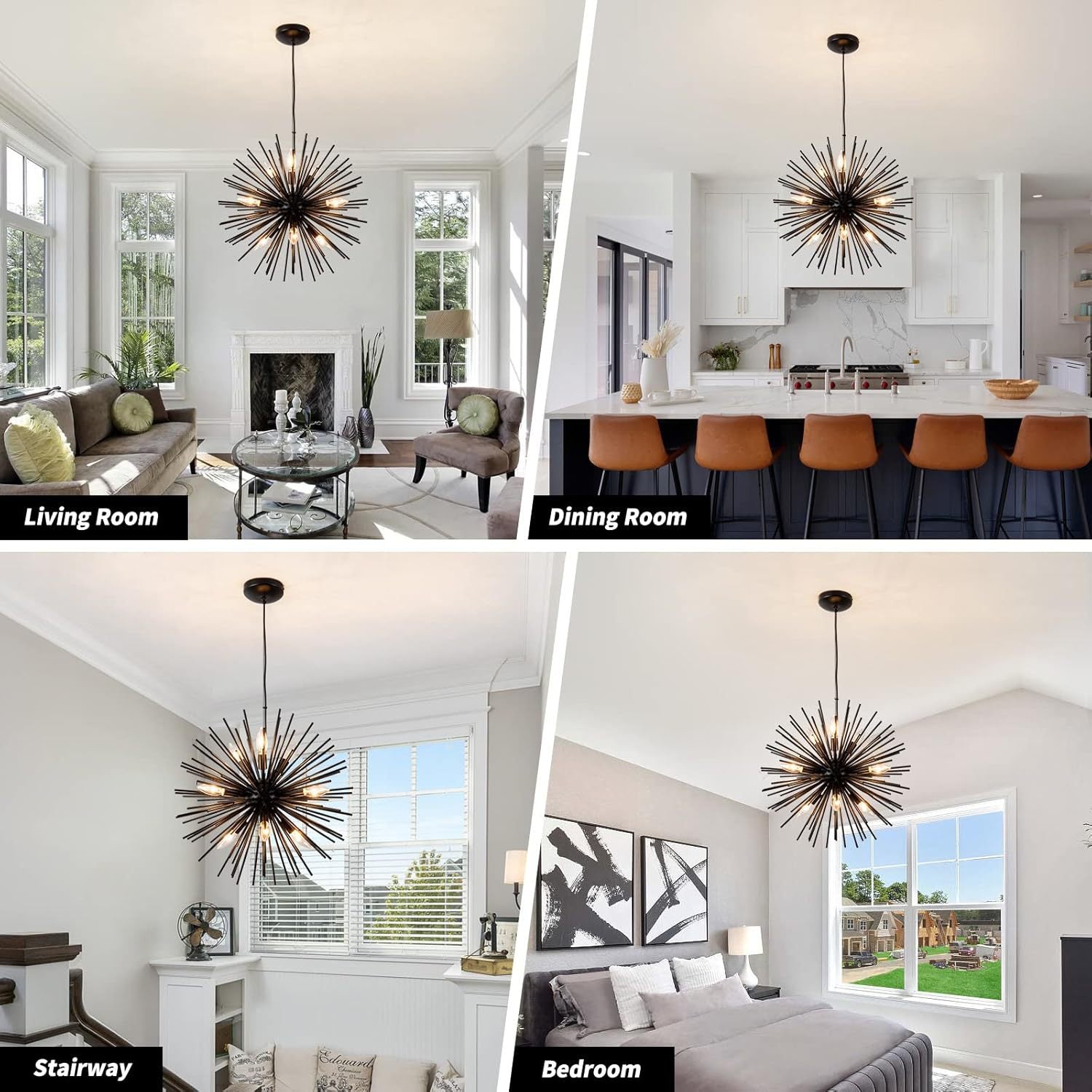 OMUNIN 9-Light Sputnik Chandelier, Mid-Century Starburst Design, Modern Pendant Light