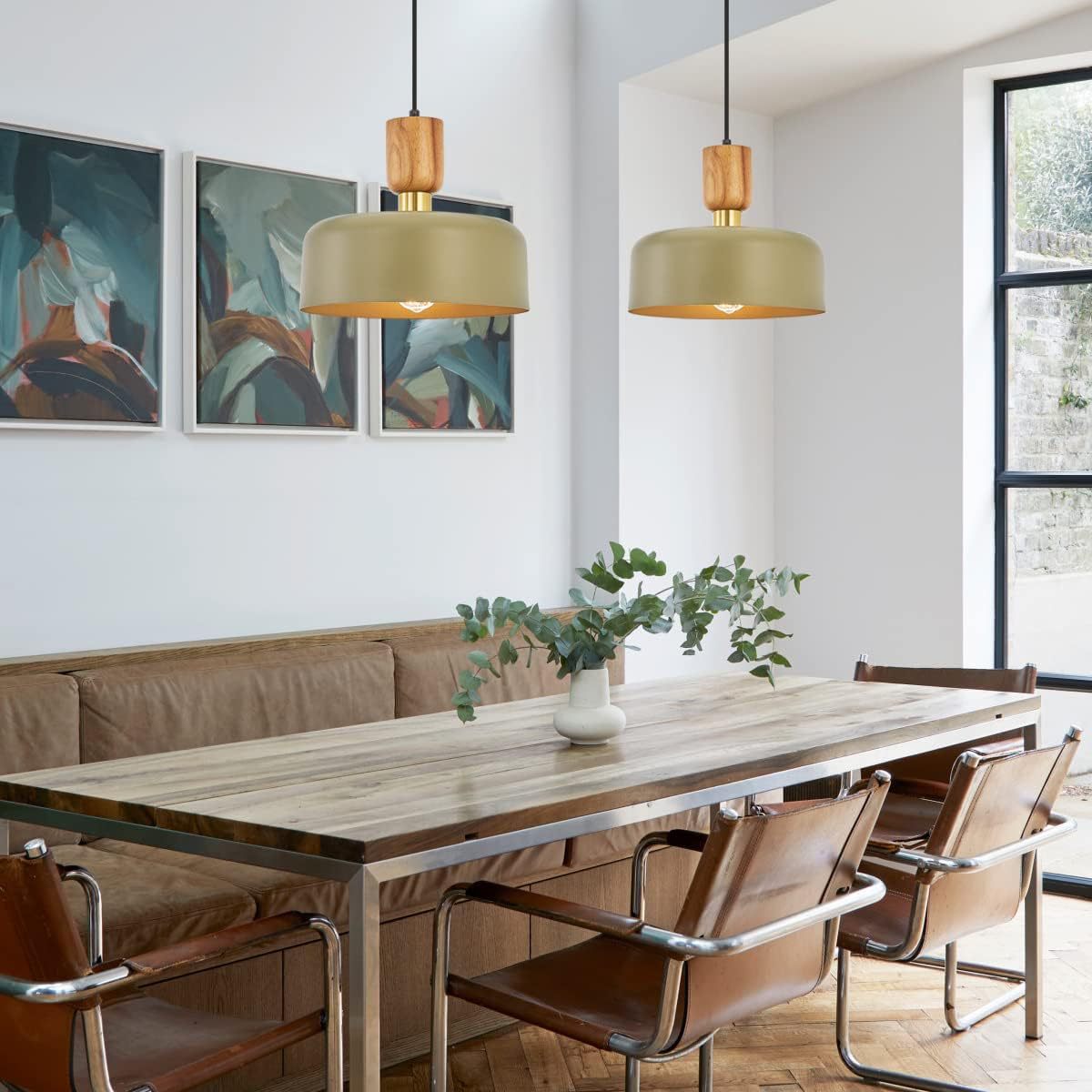 Modern Wood and Brass Adjustable Metal Chandelier
