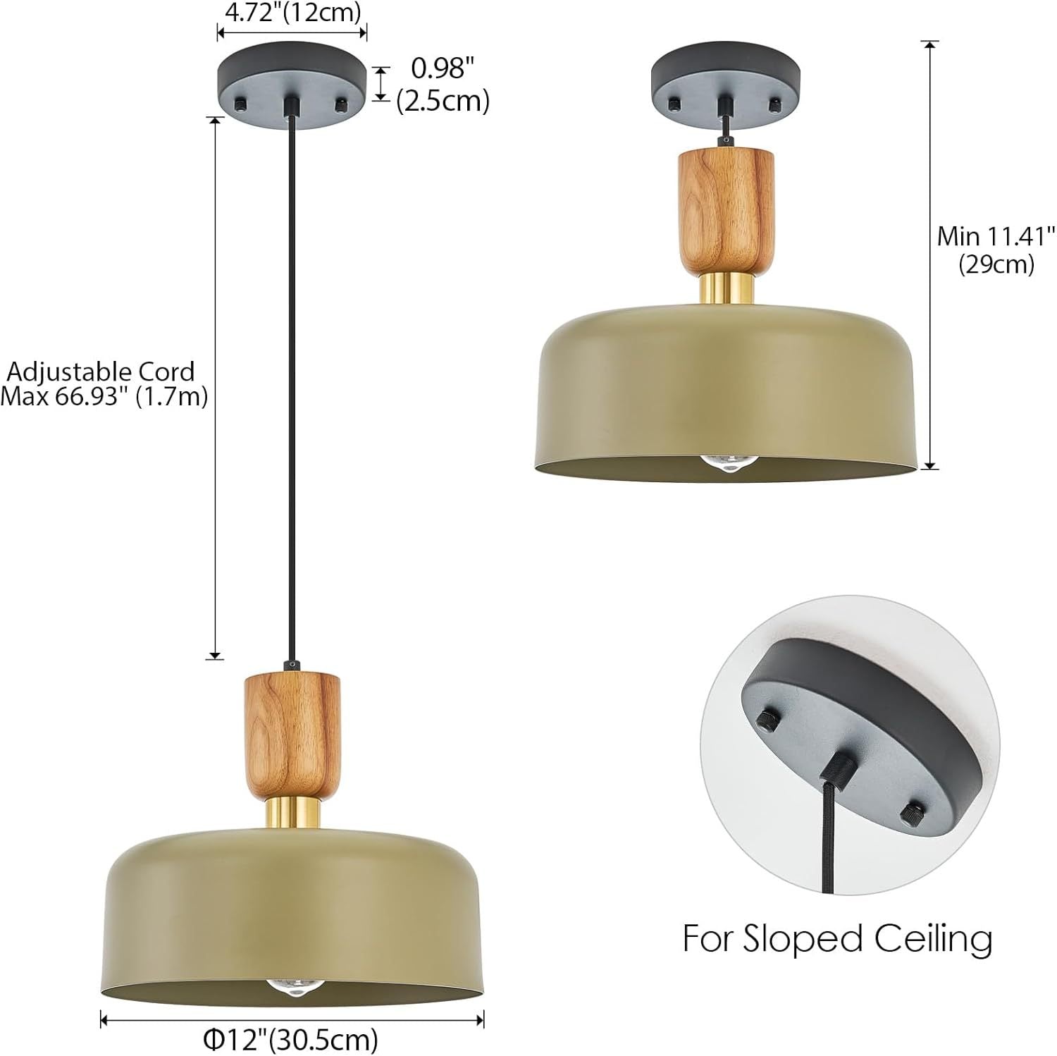 Modern Wood and Brass Adjustable Metal Chandelier