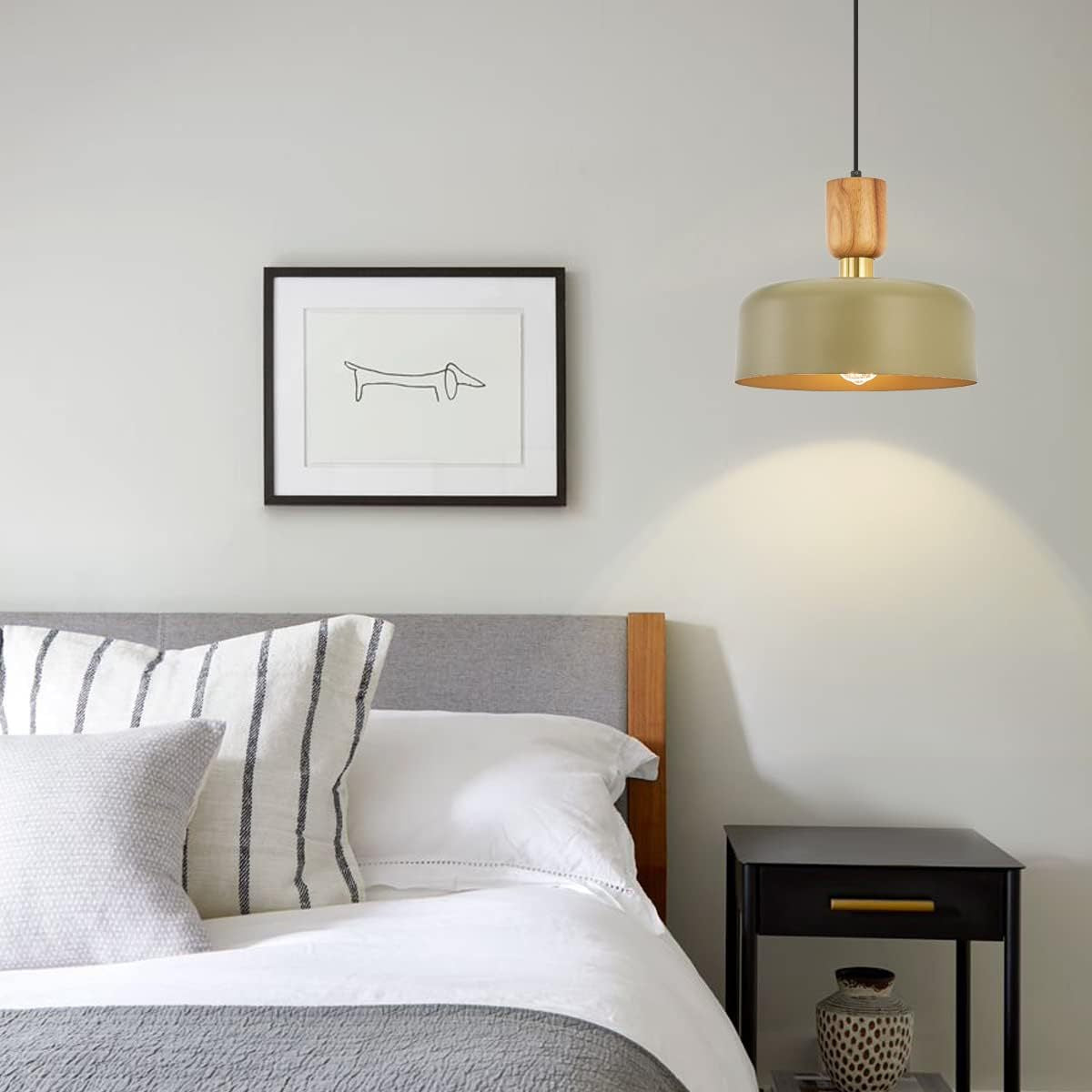 Modern Wood and Brass Adjustable Metal Chandelier