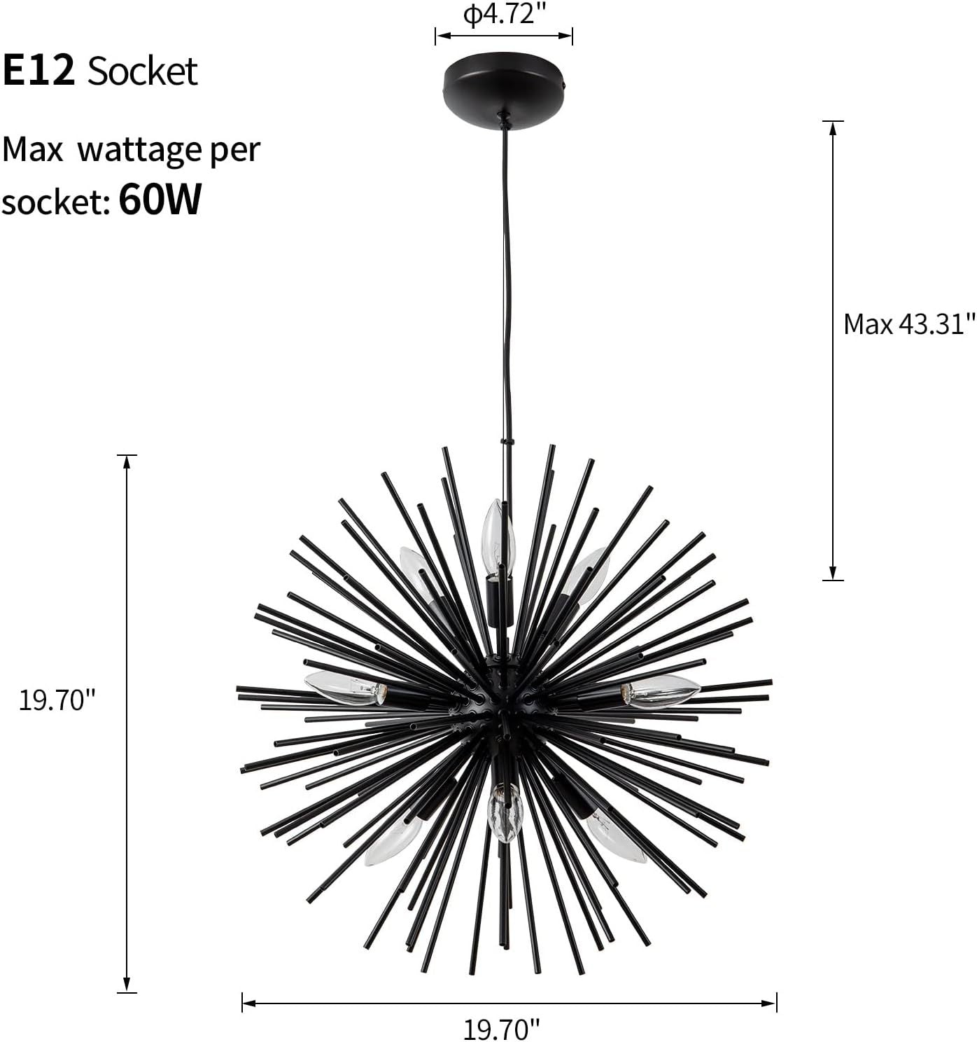 OMUNIN 9-Light Sputnik Chandelier, Mid-Century Starburst Design, Modern Pendant Light