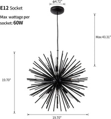 OMUNIN 9-Light Sputnik Chandelier, Mid-Century Starburst Design, Modern Pendant Light