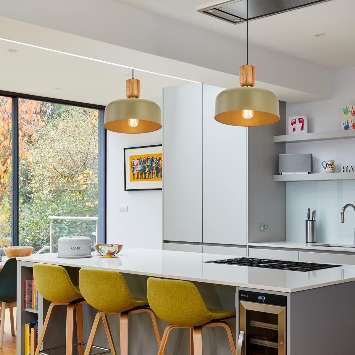 Modern Wood and Brass Adjustable Metal Chandelier