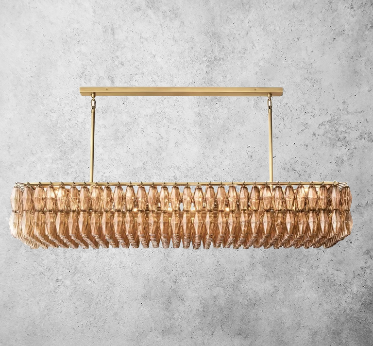 Chiara Smoke Glass Rectangular Chandelier 74" - JutuLight